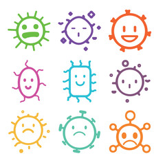 Viruses Vector Isolated  Set Outline Colorful