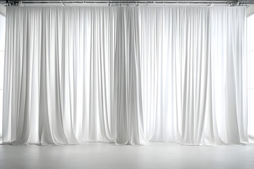The white curtains are hanging from the ceiling, creating a sense of openness