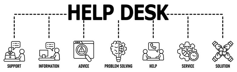Banner help desk and support concept vector illustration