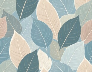 Serene Pastel Leaves Seamless Pattern: Elegant Botanical Illustration for Textile Design