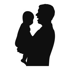 Black Silhouette of Father with Son for Father's Day Design Vector Design Isolated on Clear Background