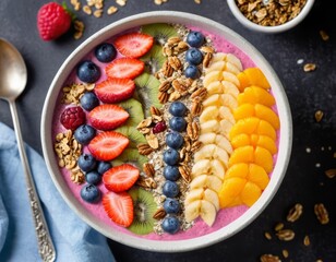 Vibrant Smoothie Bowl with Berries, Granola, and Tropical Fruits
