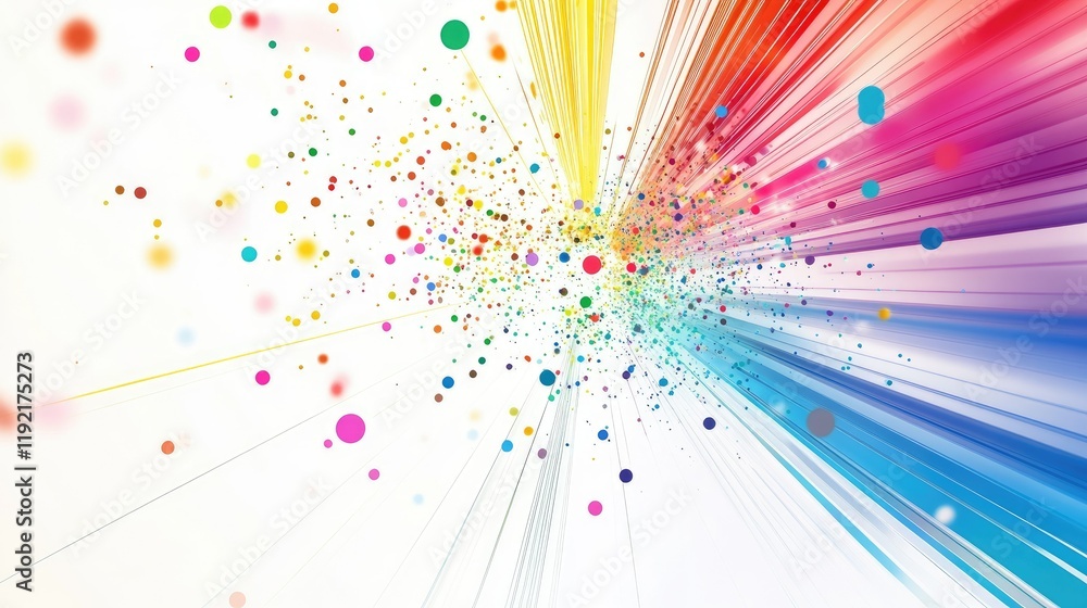 Poster colorful abstract burst of light and confetti on a soft background for creative projects and designs