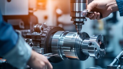 A dynamic view of a manufacturing engineer overseeing production in a precision machining workshop, Precision manufacturing scene, Engineering supervision style