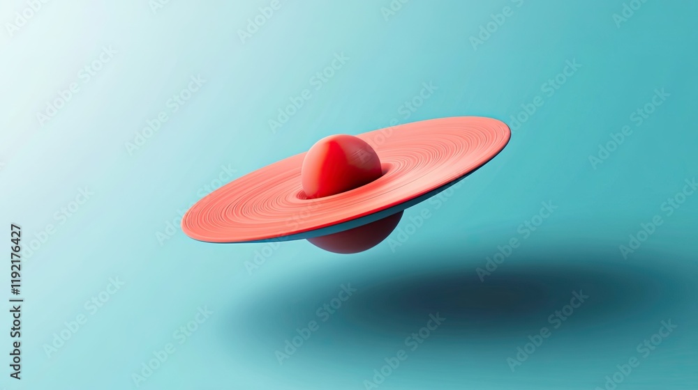 Poster abstract red sphere orbiting a swirling disk