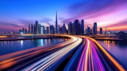 Fototapeta premium Dubai skyline in the desert during sunset