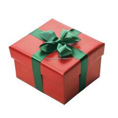 Obraz premium A red gift box wrapped in green ribbon isolated on white background as transparent.PNG