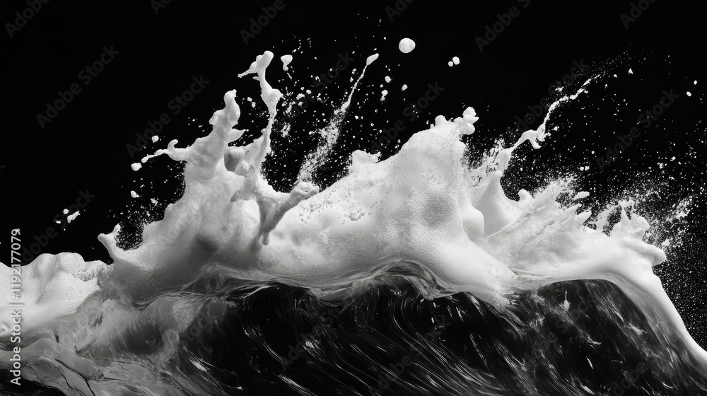 Poster dynamic splash of water wave captured in monochrome, illustrating the power and movement of nature i