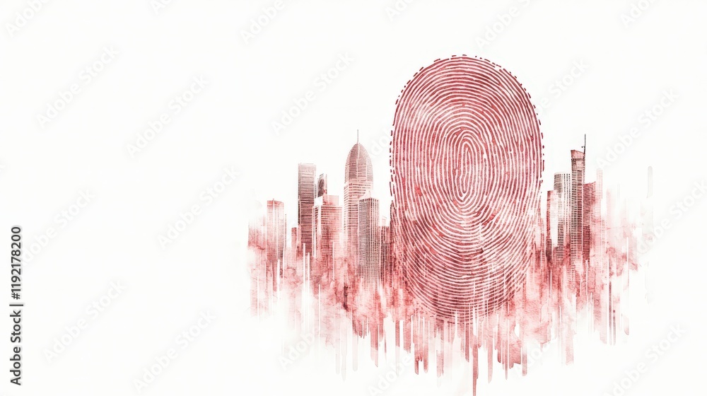 Aufkleber abstract cityscape with fingerprint overlay representing urban identity and security concepts