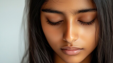 Naklejka premium Beauty portrait close-up of a mysterious, elegant and beautiful Indian woman