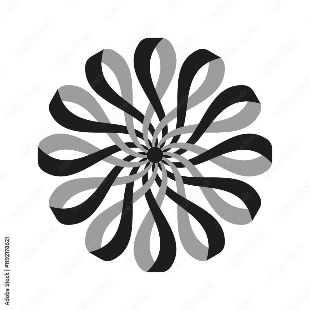 Poster monochrome spiral icon. twisting ribbon form. abstract helix pattern. elegant vector design.