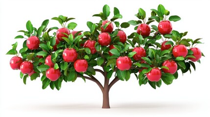 Fototapeta premium Bright Red Apples on Lush Green Apple Tree in Vibrant Environment