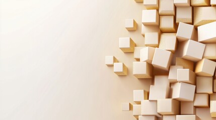 Abstract Beige Cubic Structure: A 3D Render of Interlocking Cubes Against a Neutral Background