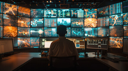 Obraz premium Engineer working in command and Dispatch Control Center.