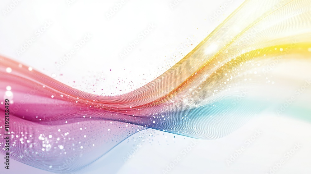 Poster colorful abstract waves with sparkles and smooth gradients representing lightness and flexibility in