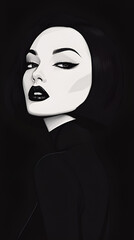 Modern Minimalist Portrait of a Woman with Striking Features, Sharp and Sophisticated Digital Illustration of a Woman