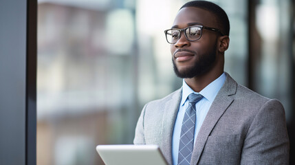 Fototapeta premium Professional African American man with tablet in office
