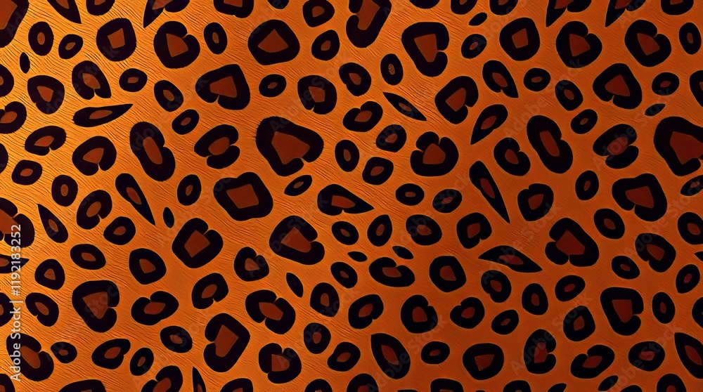 Poster a striking orange background with repeating black leopard pattern design
