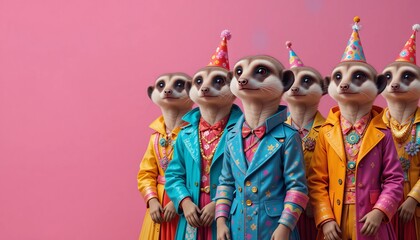 Obraz premium a cute meerkat wearing bright and colorful clothes, posing in an amusing and cheerful way