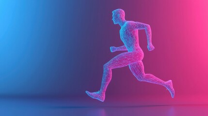 Obraz premium Abstract Neon Wireframe Runner Embodies Fitness Technology and Innovation