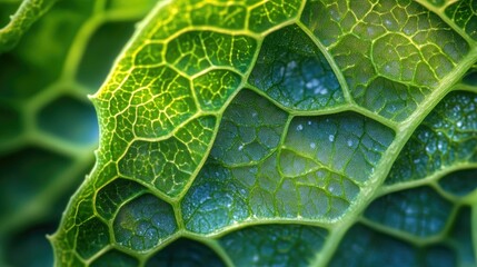 Close-Up View of Intricate Leaf Structure Showcasing Delicate Veins and Texture in Vibrant Green Shades of Nature's Design Under Soft Light