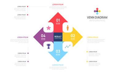 Infographic arrow Venn diagram chart template for business start up presentation with venn diagram elements vector illustration.