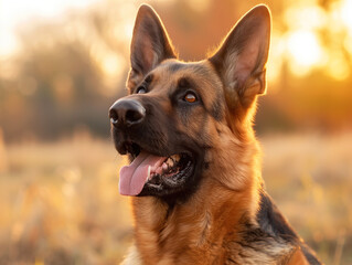 Fototapeta premium German Shepherd at Sunset, Close-up Portrait