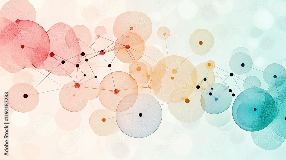 Poster abstract colorful network connections with circular elements and soft background for creative design