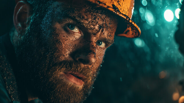 Construction Worker Portrait with Hard Hat in Dim Light - Powered by Adobe