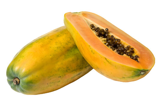 Papaya fruti cut in halves on white background