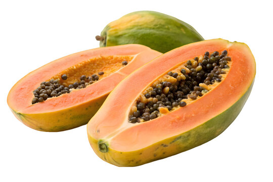 Papaya fruti cut in halves on white background