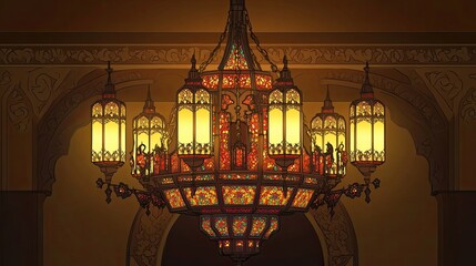 Ornate Stained Glass Chandelier Illuminates Elegant Interior