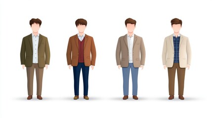 Diverse Male Characters in Formal Attire with Various Blazers and Pants Styles for Fashion and Business Themes
