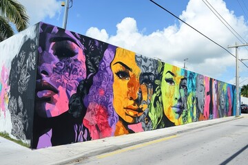 Fototapeta premium Vivid urban graffiti wall showcasing colorful murals and expressive street art in a city setting