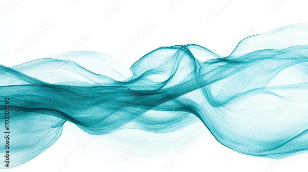 Poster elegant flowing abstract waves in shades of teal and turquoise, creating a serene and calming visual