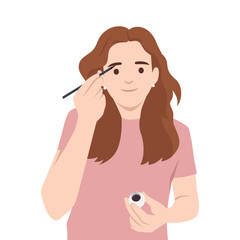 Woman Drawing Her Brow By Eyebrow Stencils. Flat vector illustration isolated on white background