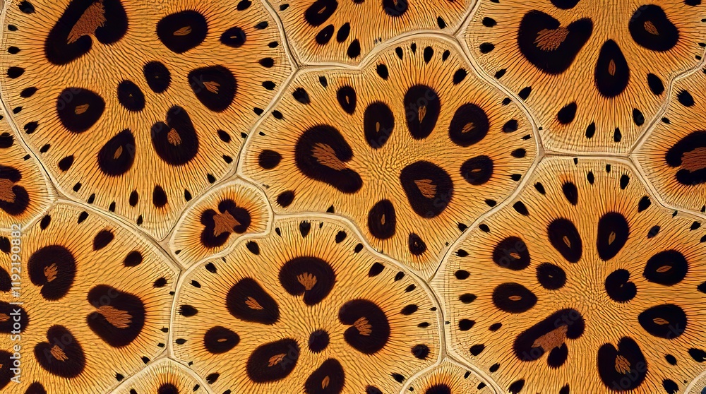 Poster abstract close-up leopard print pattern with brown and black spots on light orange background