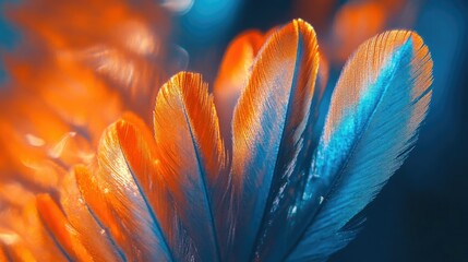 Vivid Close-Up of Iridescent Feathers in Warm and Cool Tones, Capturing the Intricate Texture and Vibrant Colors of Nature's Artwork