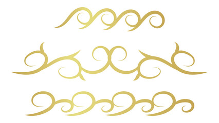 gold decorative swirl lines element set isolated on white background