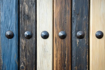 Obraz premium Rustic Wood Paneling with Decorative Metal Studs for Interior Design