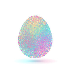 Holographic colorful Easter egg with a glittery pastel texture, isolated on a white background. Vector holiday design