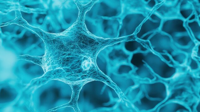 Intricate Network of Neurons and Synapses in Vibrant Blue Tones