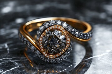 Stylish modern living room featuring grey sofa, black marble coffee table, and abstract wall art