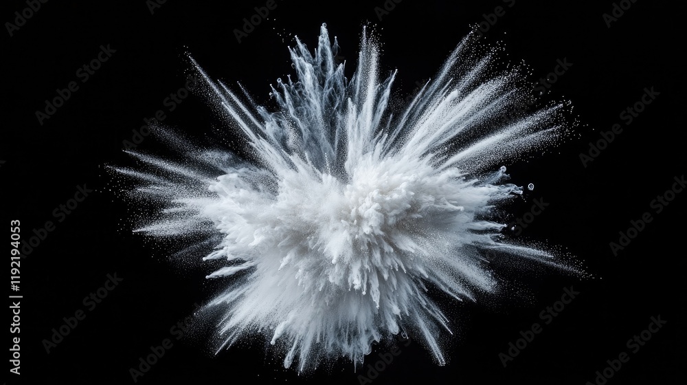 Aufkleber explosive white powder burst creating dramatic cloud effect against black background ideal for artis