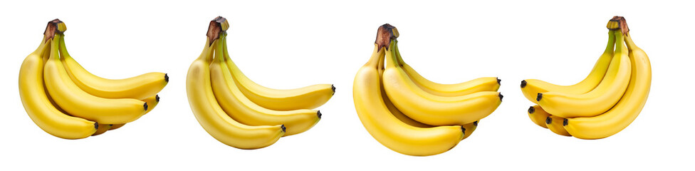 Four bunches of ripe yellow bananas isolated on black background