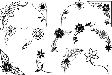 set of Corner flower design silhouette vector art