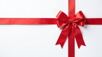 A vibrant red satin ribbon elegantly tied in a classic bow, adorning a pristine white background, perfect for celebratory design elements and festive announcements.