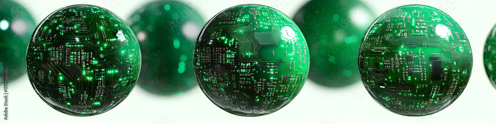 Aufkleber futuristic green circuit board spheres representing advanced digital intelligence and innovative eng