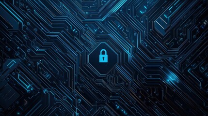 Abstract Technology Background with Lock Symbol on Circuit Board
