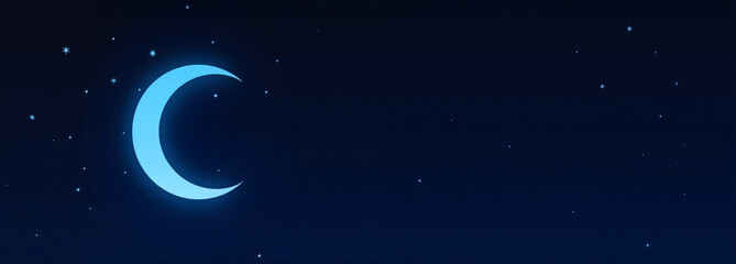 Naklejka premium Crescent moon and stars in a clear dark blue night sky